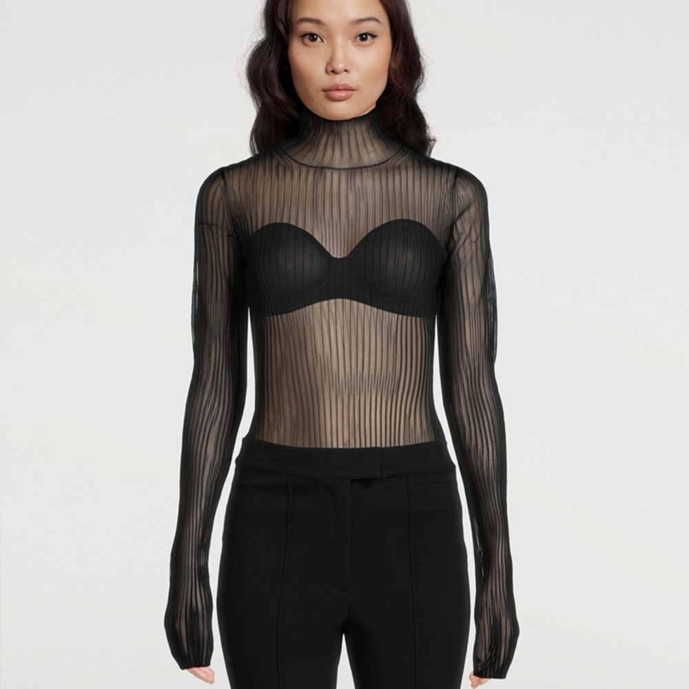 Helmut Lang Black Sheer Striped Blouse